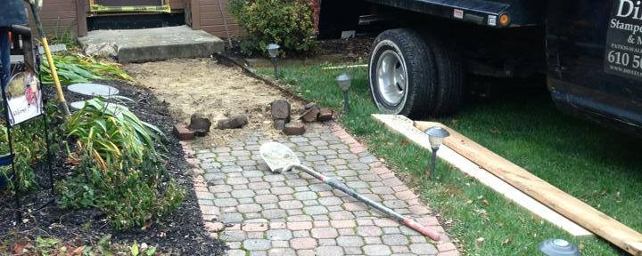 before stamped concrete walkway