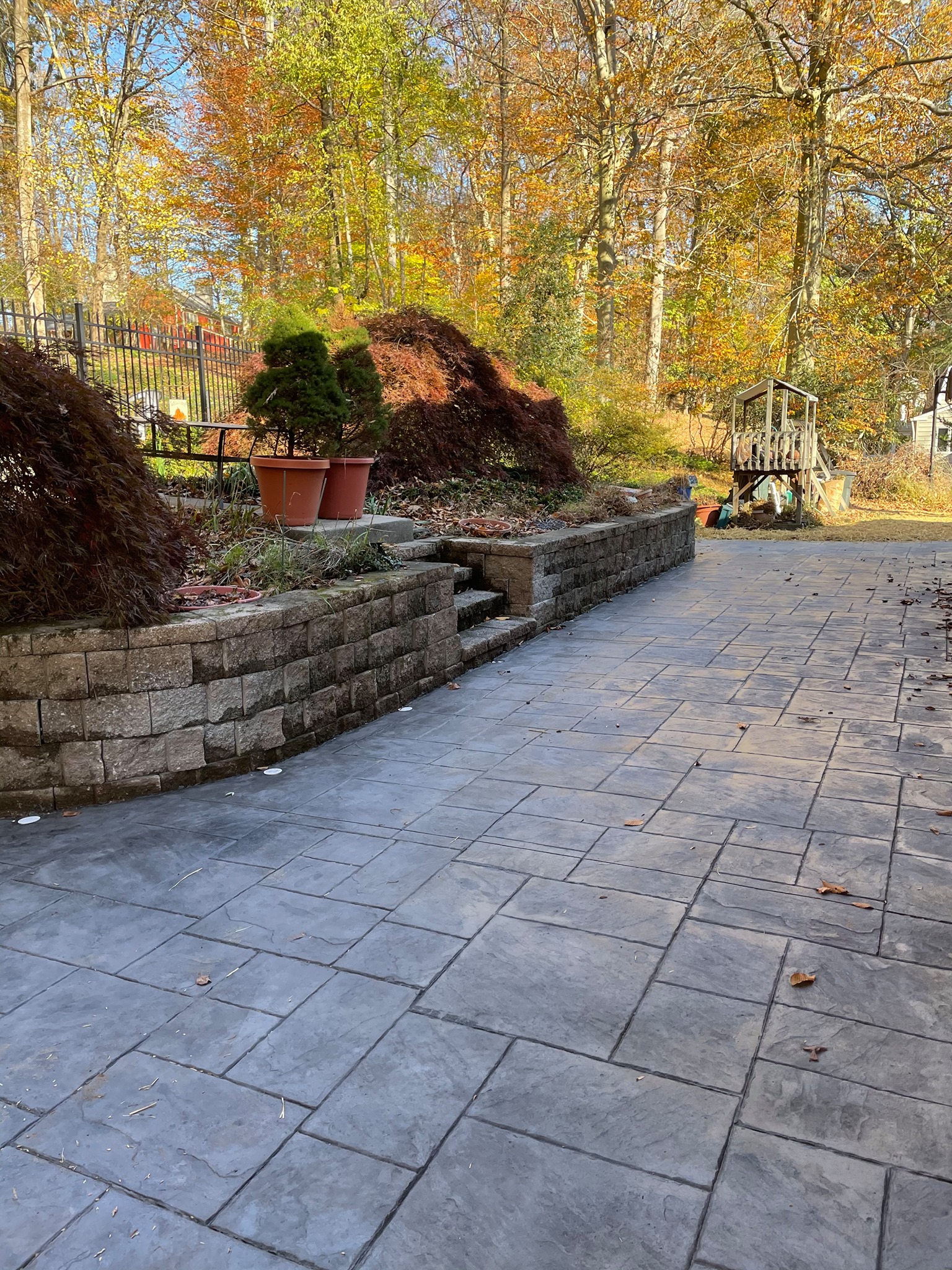 Stamped Concrete Patio with fall scenary